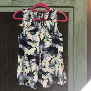 Apt9 abstract Blue white A line Swing Top Petite S